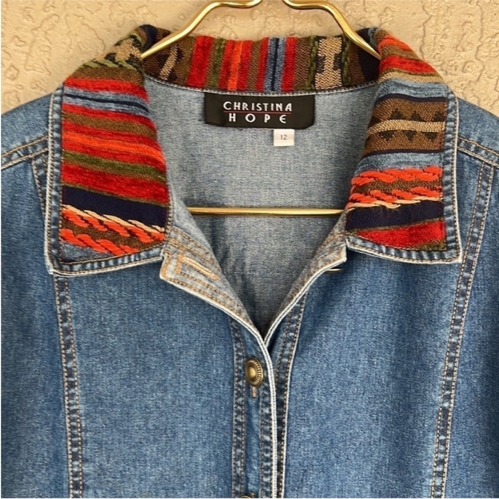 Vintage Christina Hope Denim Jacket Southwestern Aztec Embroidery 12 - Picture 3 of 13